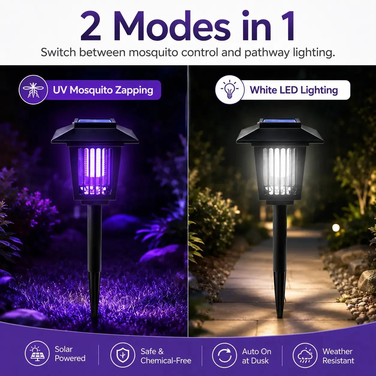 Solar Mosquito Zapper Pathway Light – 2-in-1 UV Bug Killer & LED Garden Lamp