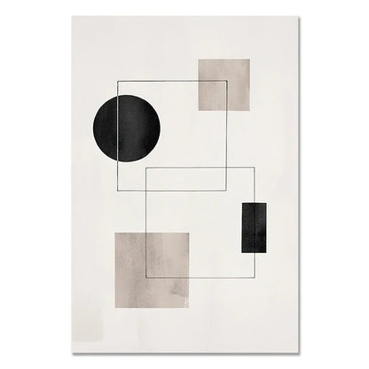 Abstract Geometric Wall Art Canvas Print Set – Modern Minimalist Black & Beige Poster Decor