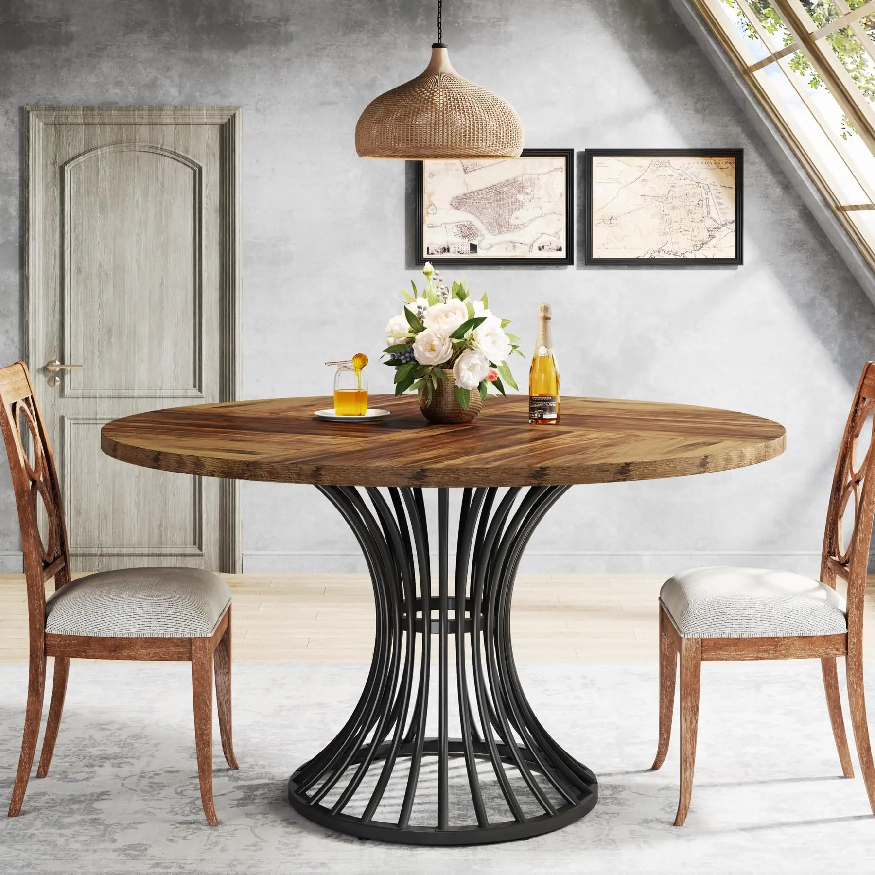 Industrial Round Dining Table for 4–6 People