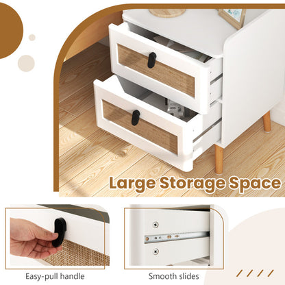 Modern End Table Bedside Table with 2 Rattan Decorated Drawers