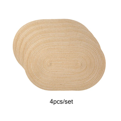 4Pcs/Set Oval Rop Cotton Braided Table Place Mats Braided Coaster Placemas Non-Slip Table Mats for Dining Kitchen Table Washable