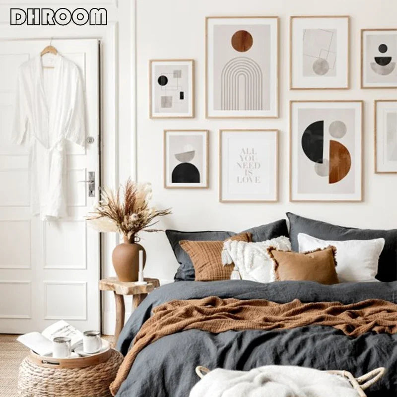 Abstract Geometric Wall Art Canvas Print Set – Modern Minimalist Black & Beige Poster Decor