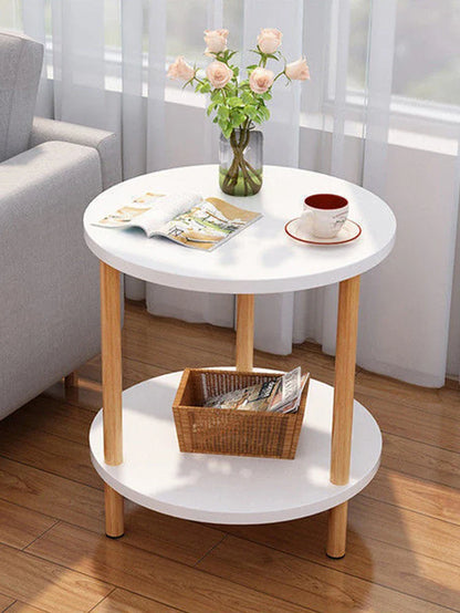 Modern Round Side Table with Storage Shelf
