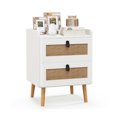 Modern End Table Bedside Table with 2 Rattan Decorated Drawers