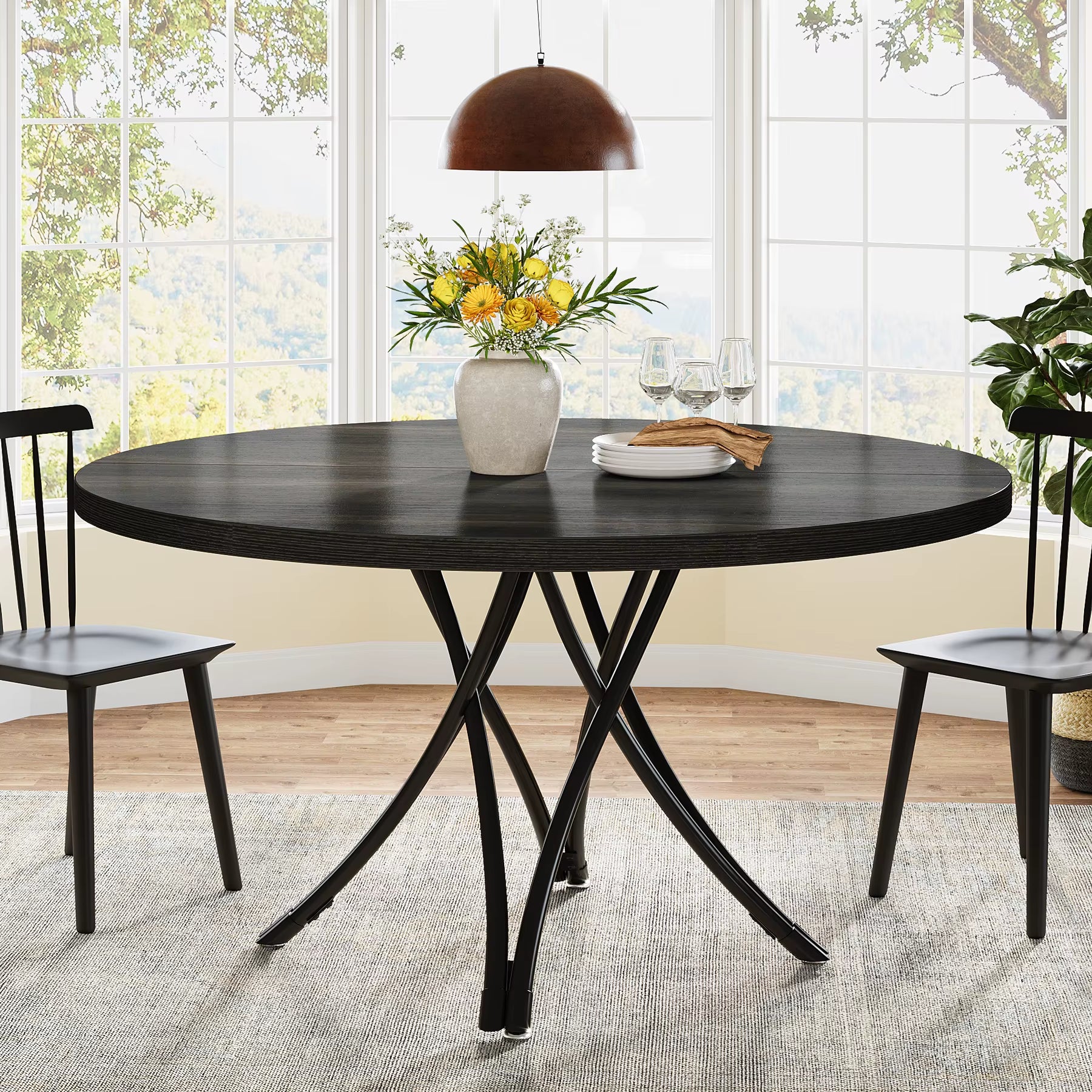 Industrial Round Dining Table for 4–6 People