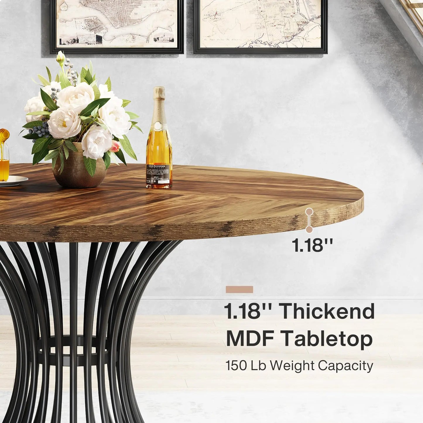 Industrial Round Dining Table for 4–6 People