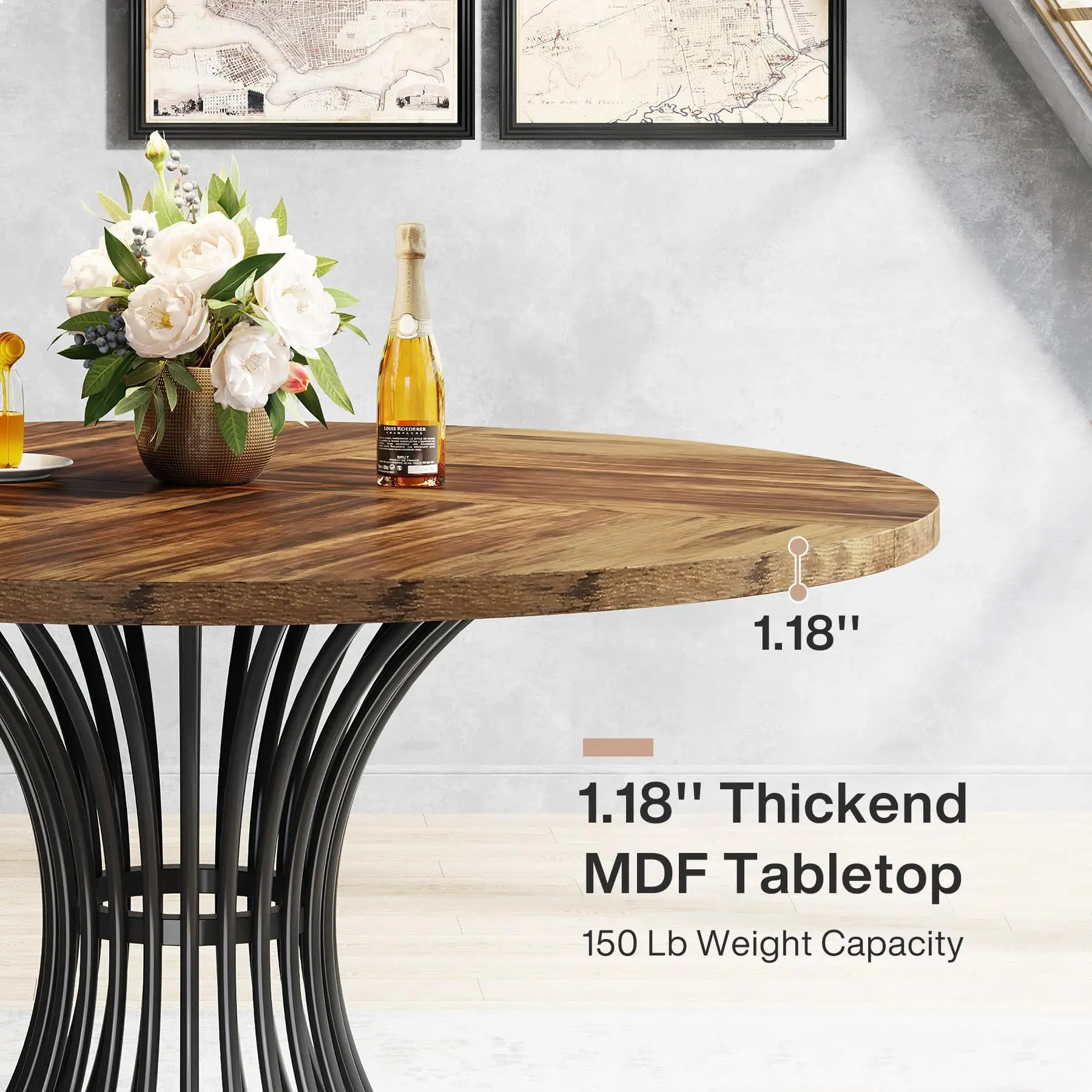 Industrial Round Dining Table for 4–6 People