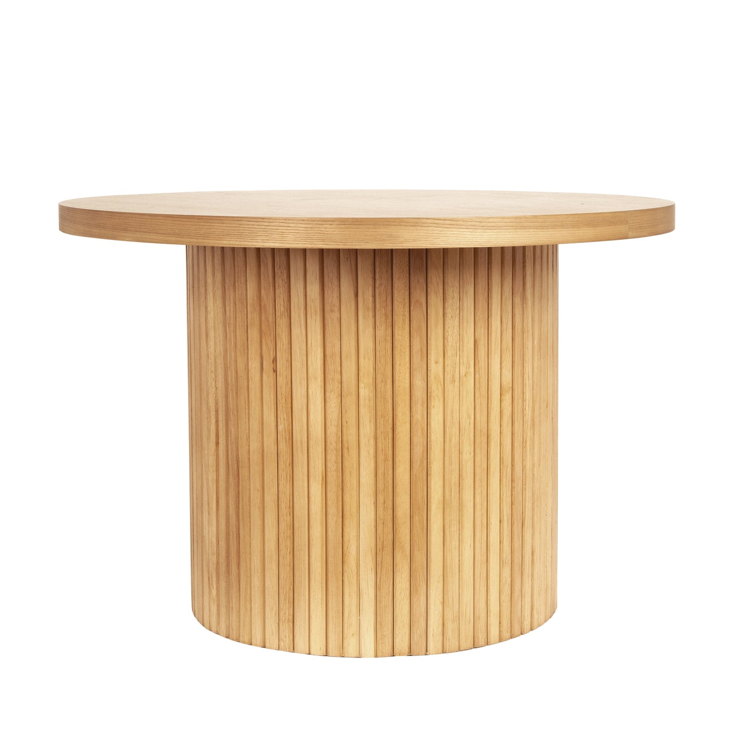 Farmhouse Round Coffee Table with Pedestal Base – Natural Oak Finish