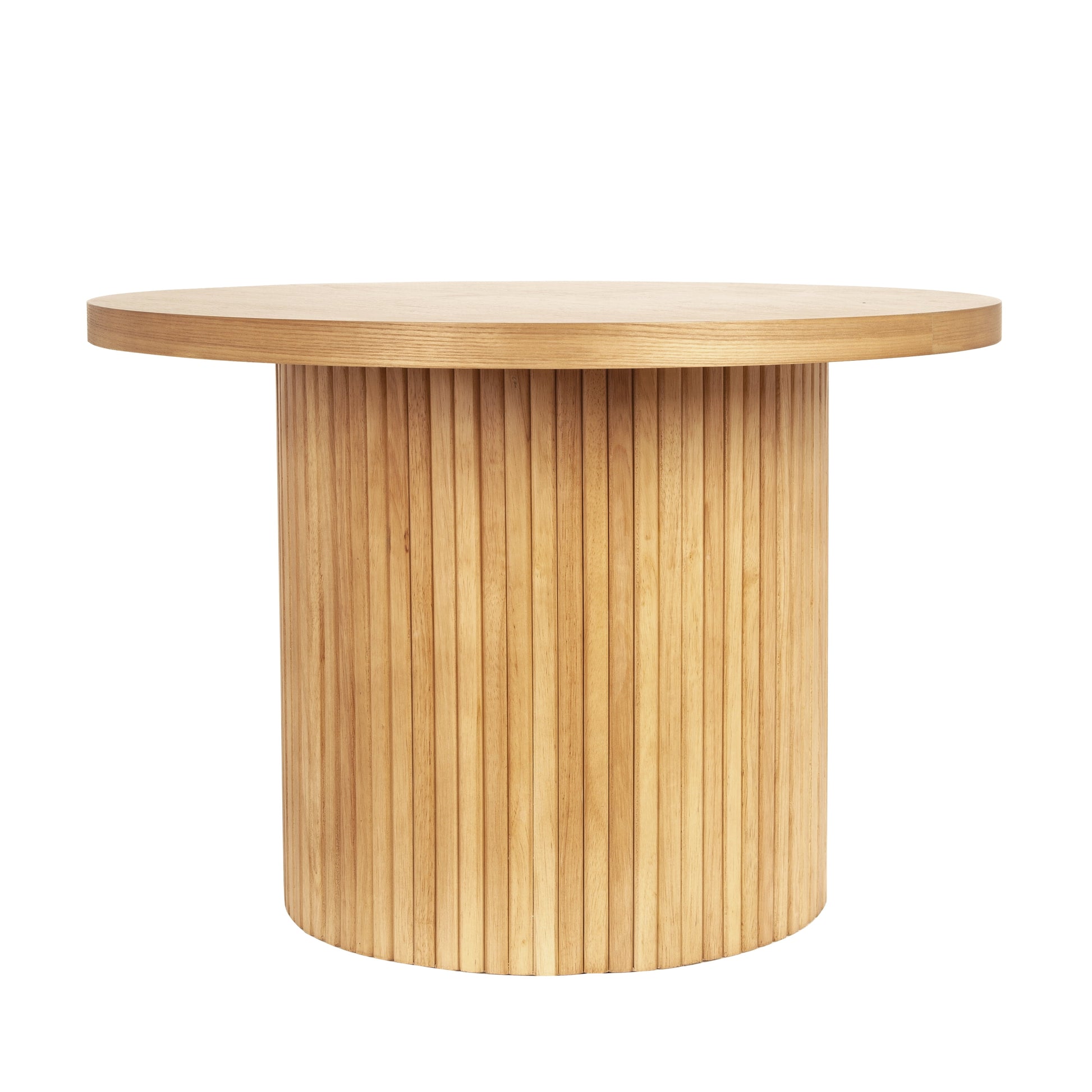 Farmhouse Round Coffee Table with Pedestal Base – Natural Oak Finish