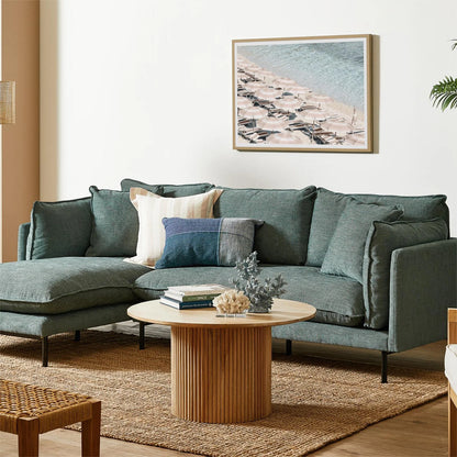 Farmhouse Round Coffee Table with Pedestal Base – Natural Oak Finish