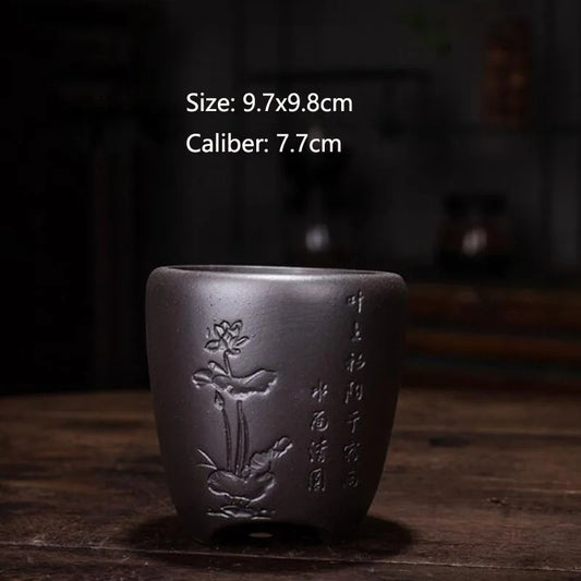 Purple Clay Orchid Plum Floral Pattern Flowerpot Bonsai Vase with a Hole Flower Pot Planter Container Ornaments Home Decor