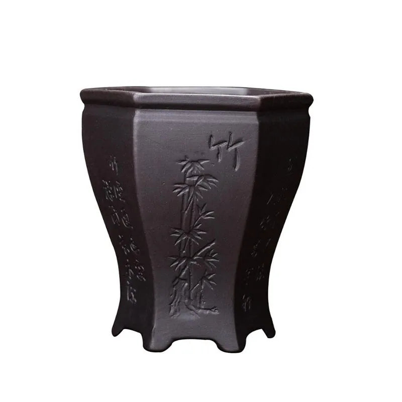 Purple Clay Orchid Plum Floral Pattern Flowerpot Bonsai Vase with a Hole Flower Pot Planter Container Ornaments Home Decor