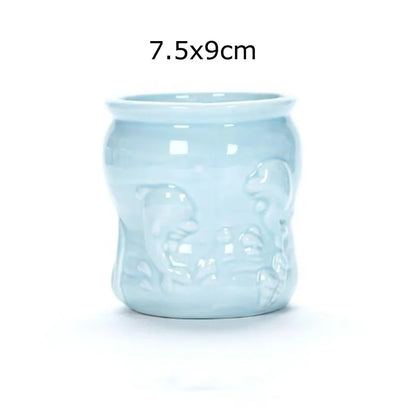European Style Porcelain Blue Fish Flowerpot - Mini Bonsai Cactus Vase for Home and Garden Decor