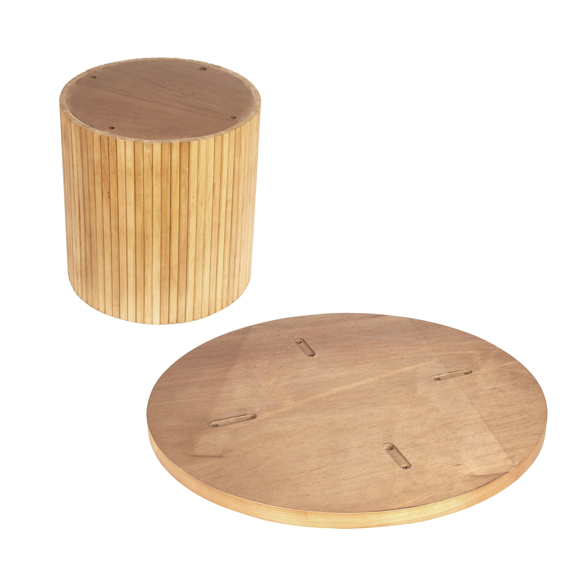 Farmhouse Round Coffee Table with Pedestal Base – Natural Oak Finish