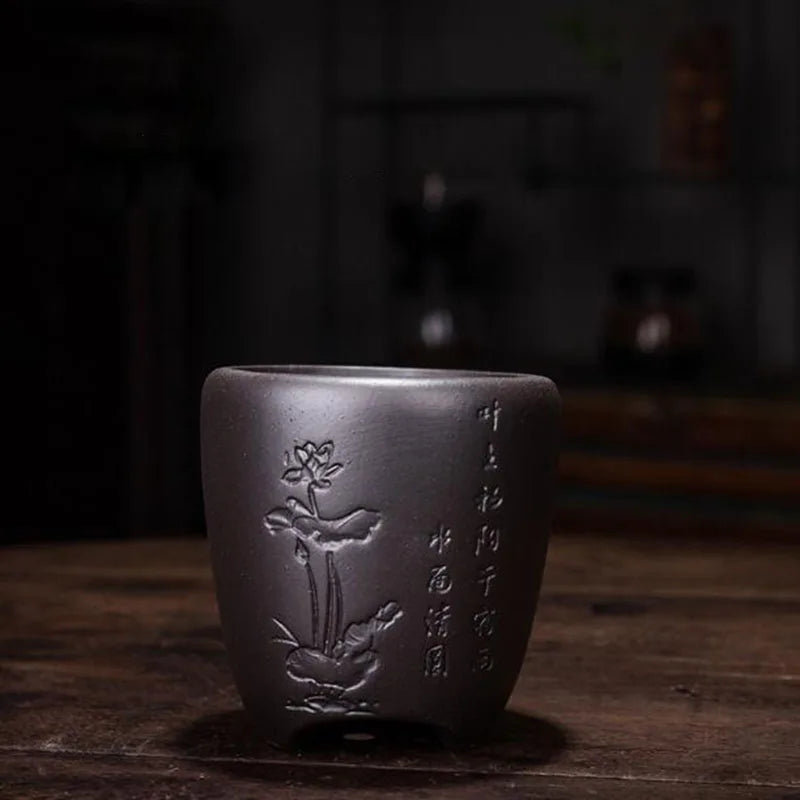 Purple Clay Orchid Plum Floral Pattern Flowerpot Bonsai Vase with a Hole Flower Pot Planter Container Ornaments Home Decor