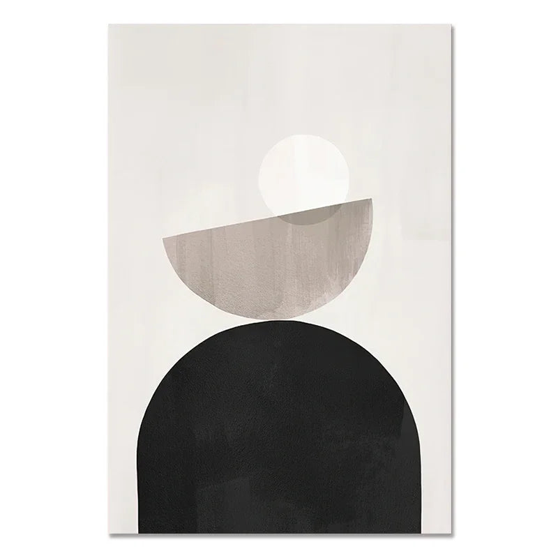 Abstract Geometric Wall Art Canvas Print Set – Modern Minimalist Black & Beige Poster Decor