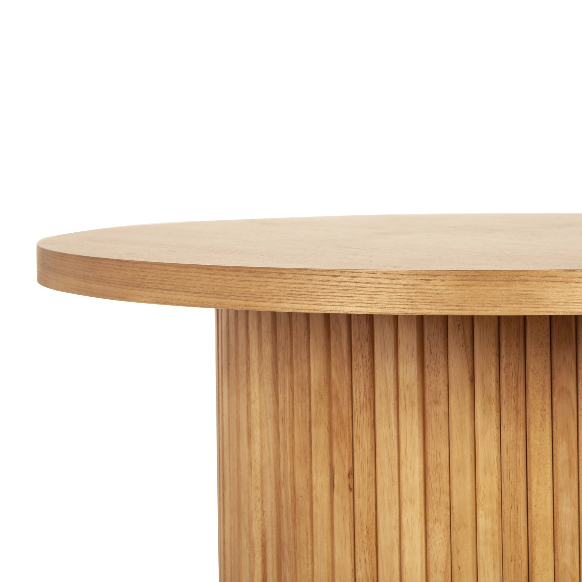 Farmhouse Round Coffee Table with Pedestal Base – Natural Oak Finish
