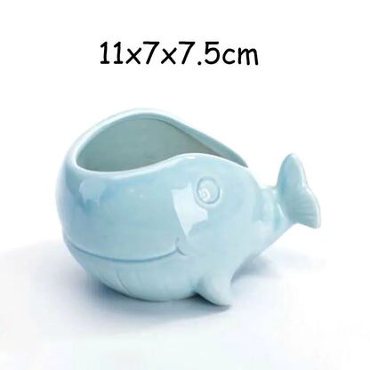 European Style Porcelain Blue Fish Flowerpot - Mini Bonsai Cactus Vase for Home and Garden Decor