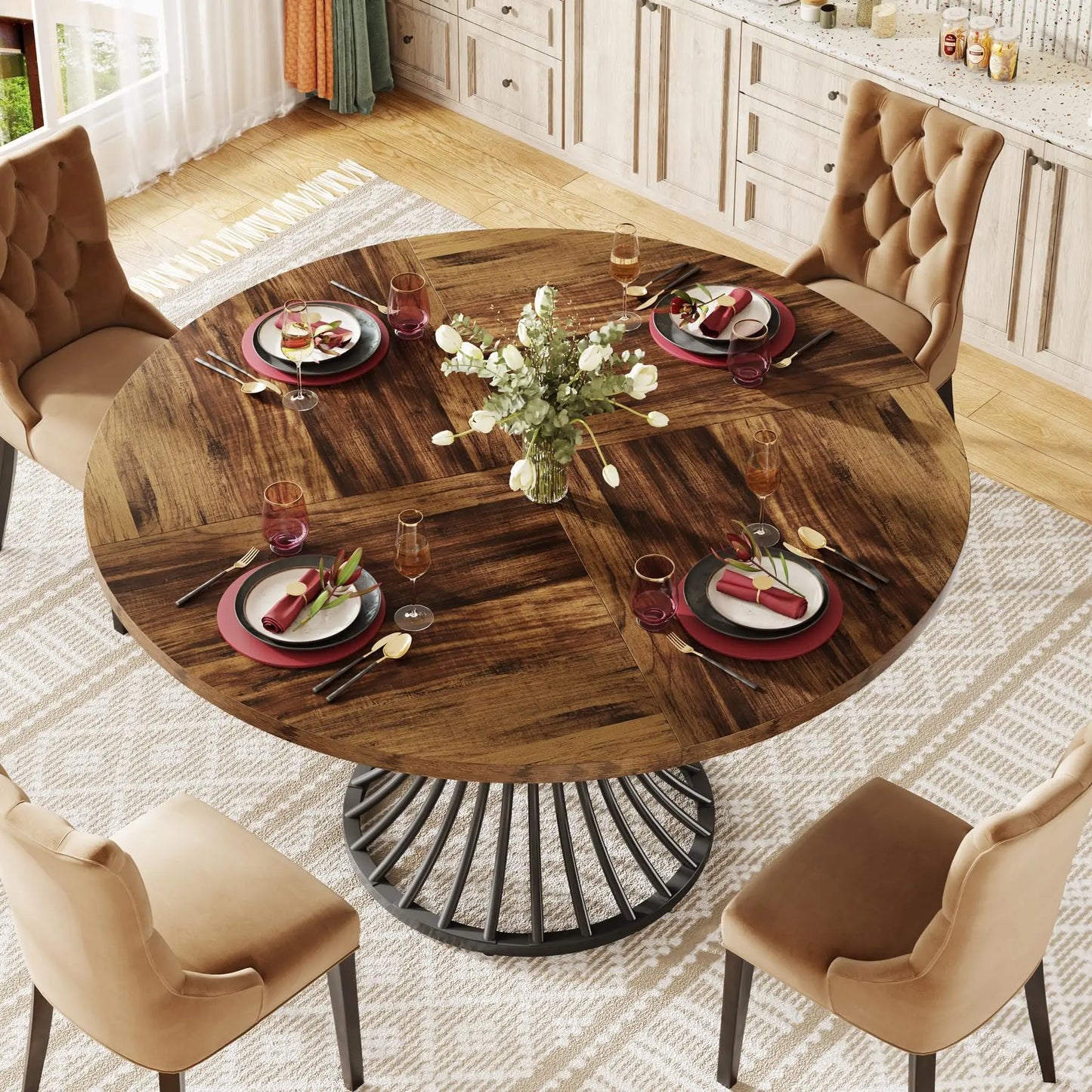Industrial Round Dining Table for 4–6 People