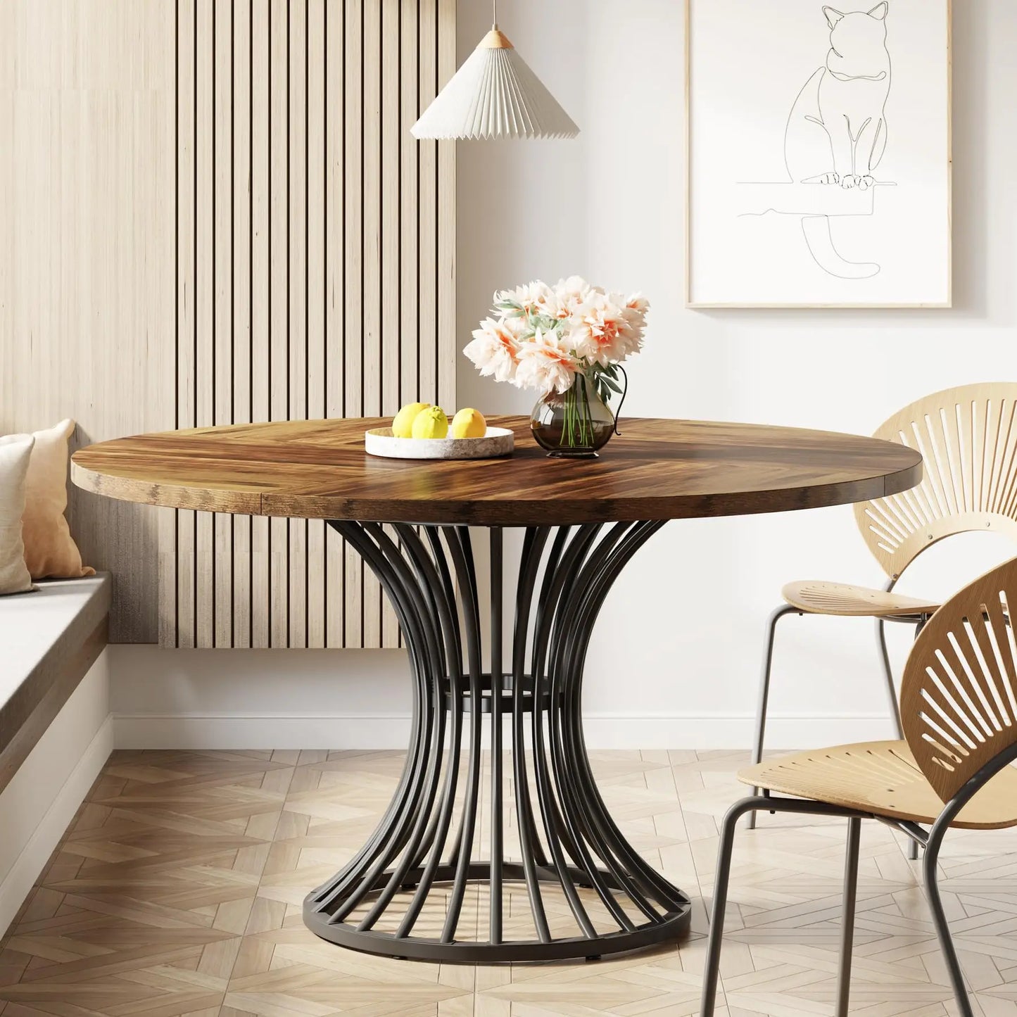 Industrial Round Dining Table for 4–6 People