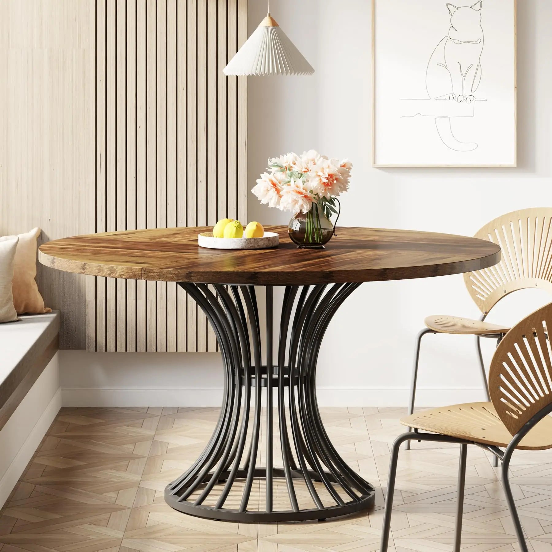 Industrial Round Dining Table for 4–6 People