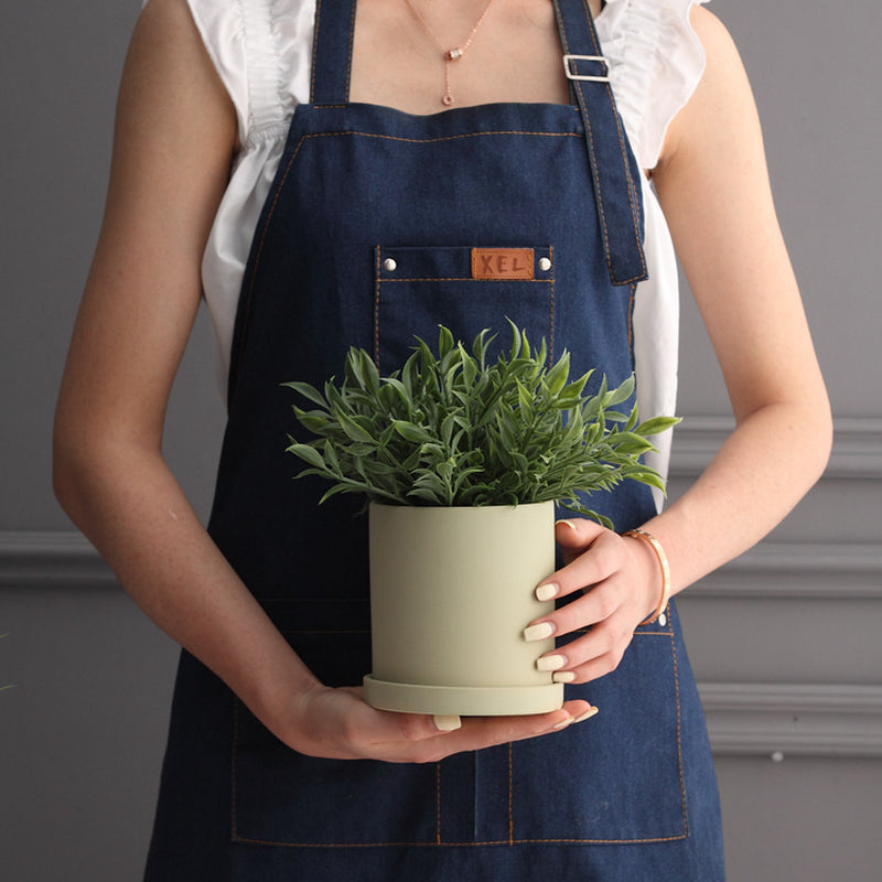 Nordic Industrial Style Colorful Ceramic Flowerpot Succulent Planter Green Plants Cylindrical Shape Flower Pot with Hole Tray