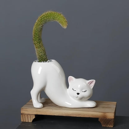 Cute Cat Ceramic Planter Pot for Succulents, Cactus & Small Indoor Plants