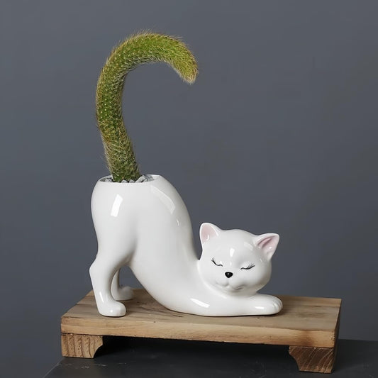 Cute Cat Ceramic Planter Pot for Succulents, Cactus & Small Indoor Plants
