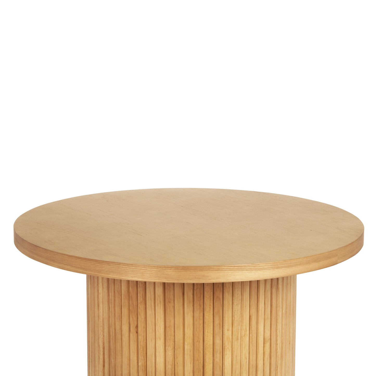 Farmhouse Round Coffee Table with Pedestal Base – Natural Oak Finish
