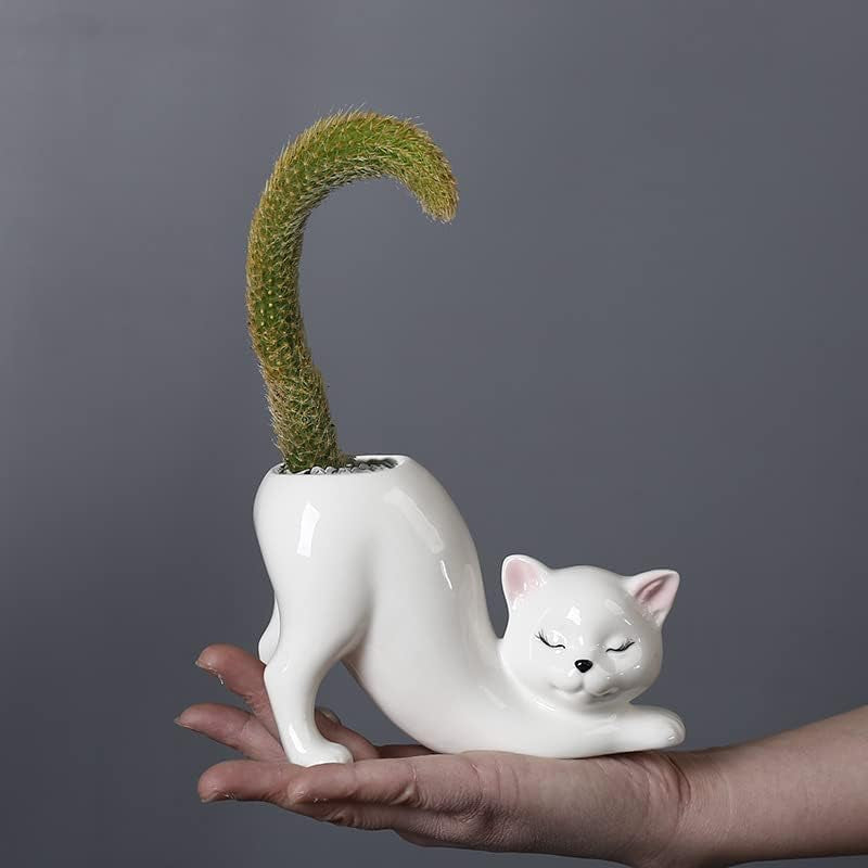 Cute Cat Ceramic Planter Pot for Succulents, Cactus & Small Indoor Plants