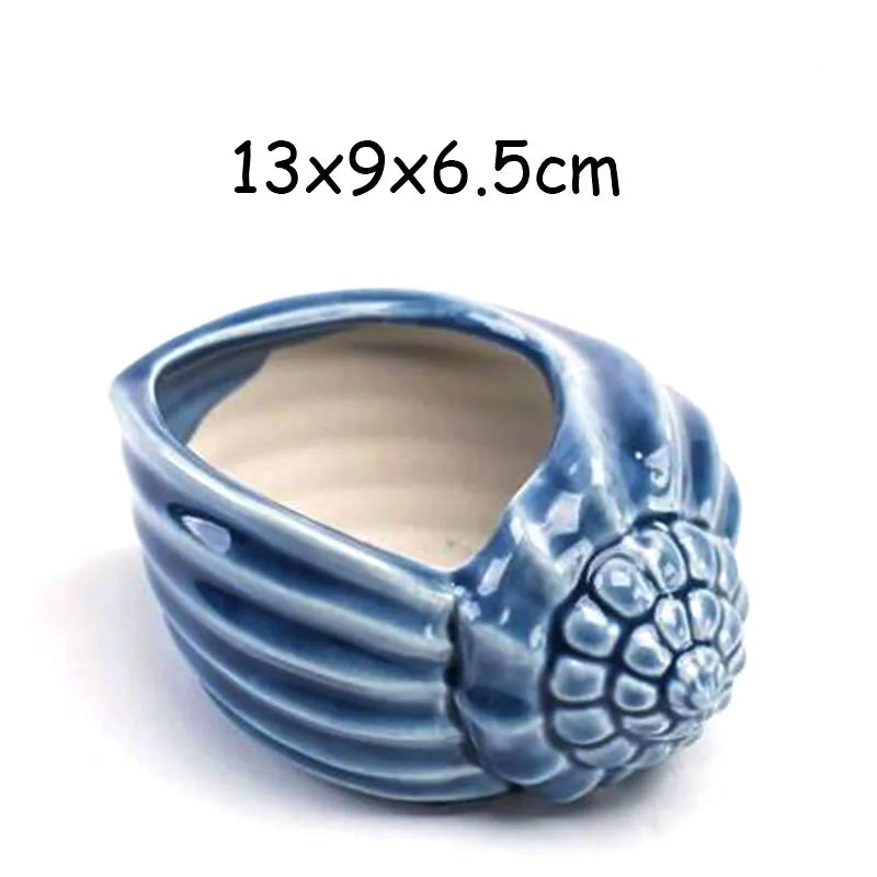 European Style Porcelain Blue Fish Flowerpot - Mini Bonsai Cactus Vase for Home and Garden Decor