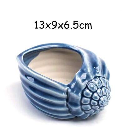 European Style Porcelain Blue Fish Flowerpot - Mini Bonsai Cactus Vase for Home and Garden Decor