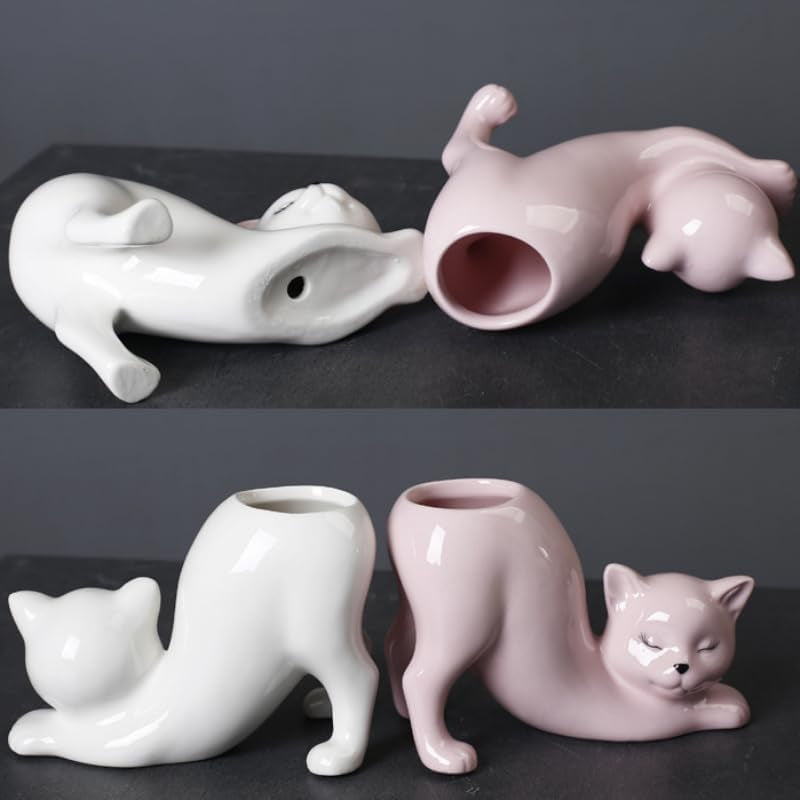 Cute Cat Ceramic Planter Pot for Succulents, Cactus & Small Indoor Plants