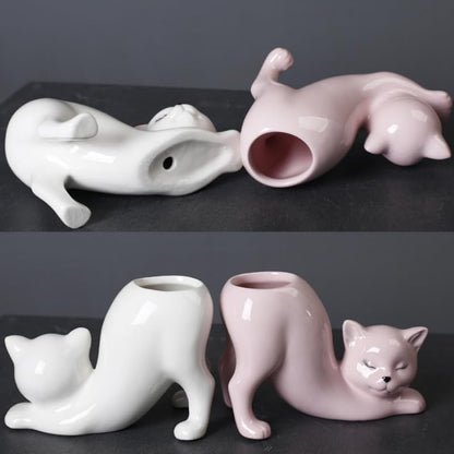 Cute Cat Ceramic Planter Pot for Succulents, Cactus & Small Indoor Plants