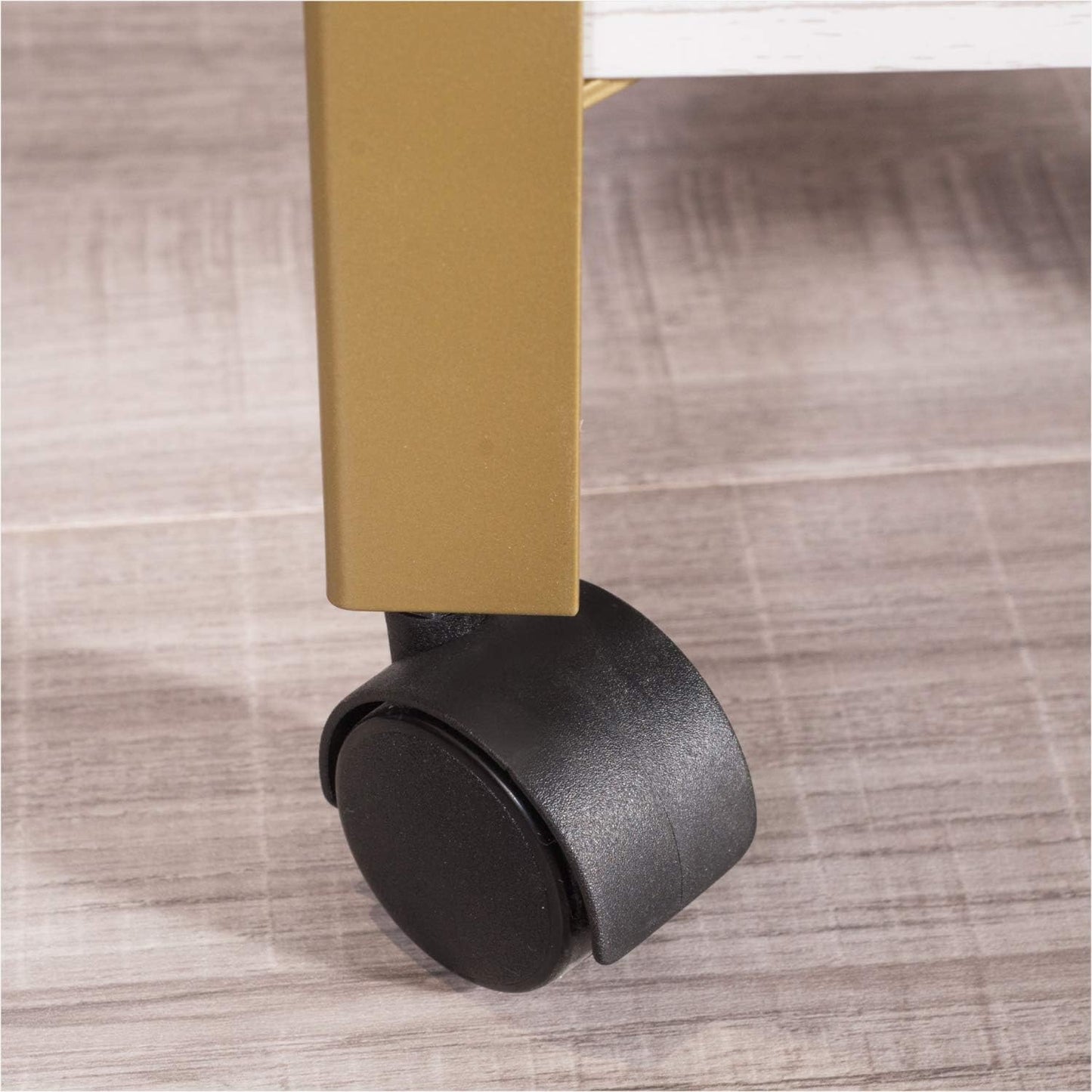 End Table, White Marble Color Accent Table for Living Room,Mdf Top & Shelf 2-Tier Storage,Gold Color Metal Frame,Tall End Table Night Stand with Castors for Bedroom(White Marble Stripe+Gold)
