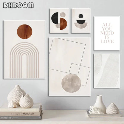 Abstract Geometric Wall Art Canvas Print Set – Modern Minimalist Black & Beige Poster Decor