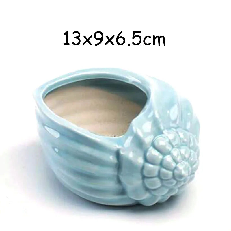 European Style Porcelain Blue Fish Flowerpot - Mini Bonsai Cactus Vase for Home and Garden Decor