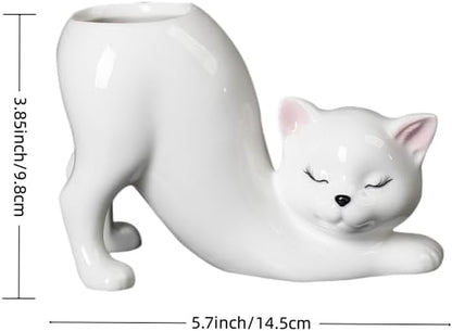 Cute Cat Ceramic Planter Pot for Succulents, Cactus & Small Indoor Plants