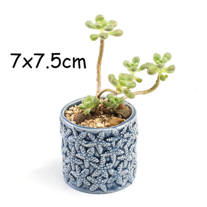 European Style Porcelain Blue Fish Flowerpot - Mini Bonsai Cactus Vase for Home and Garden Decor