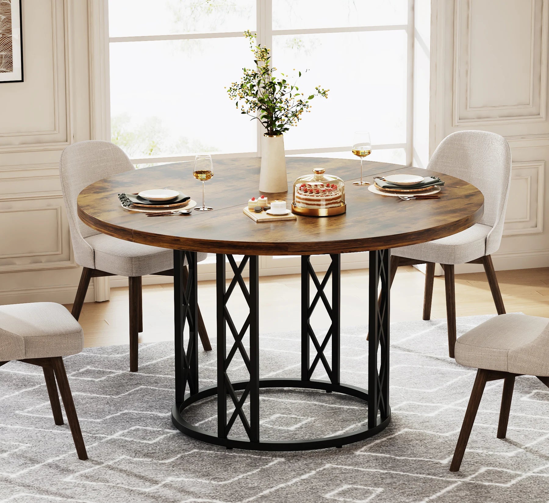 Industrial Round Dining Table for 4–6 People