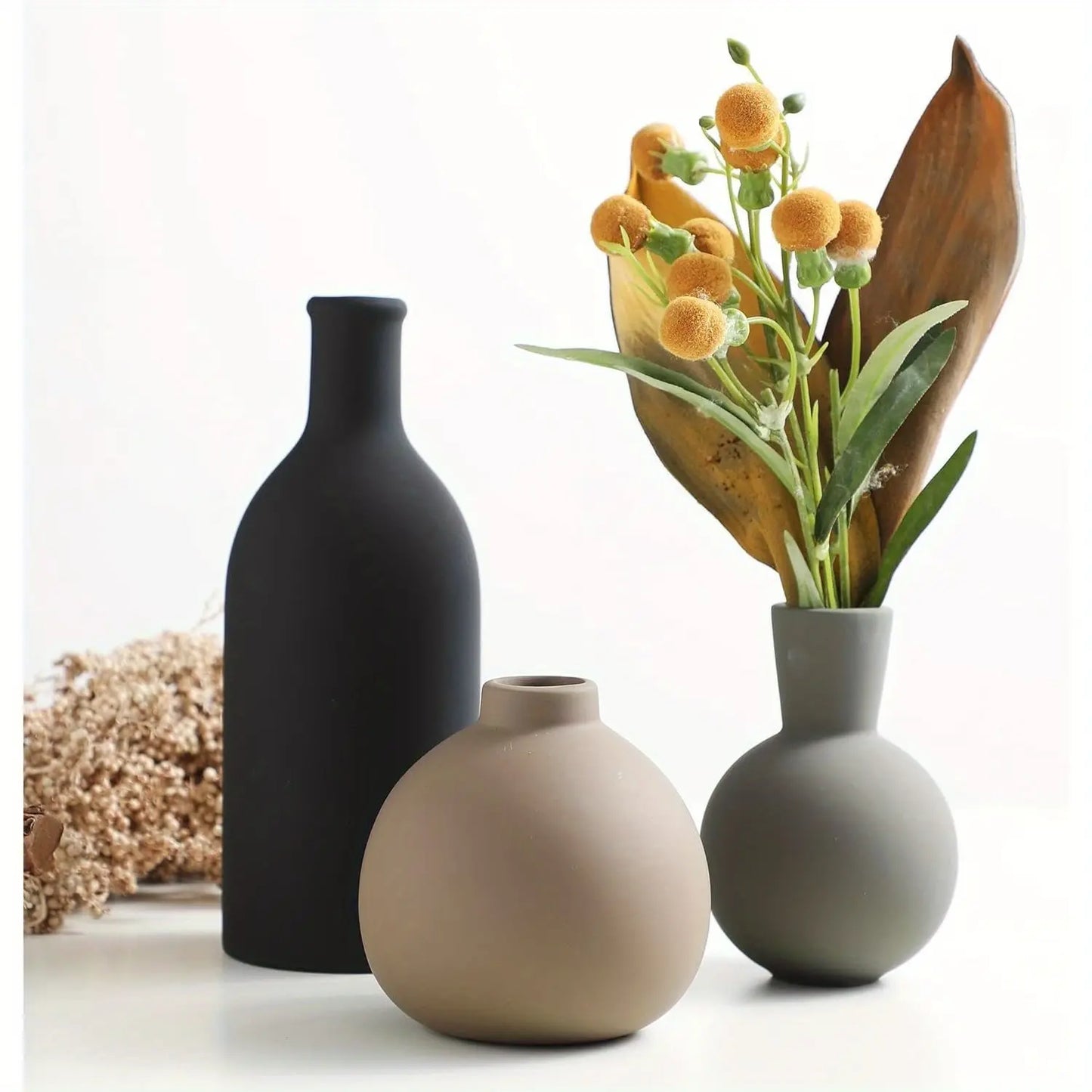 🏺 Modern Ceramic Vase Set – 3 Piece Decorative Collection
