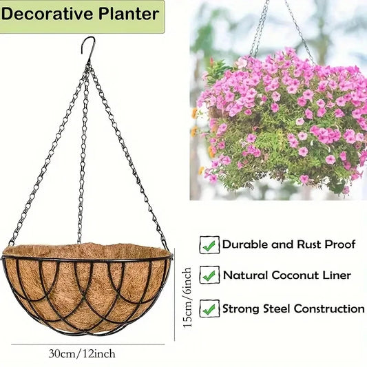 12Inchhanging Basket Flowerpot Coconut Palm Indoor Flowerpot Hanging Basket Flowerpot Hanging Plant Indoor and Outdoor Flowerpot