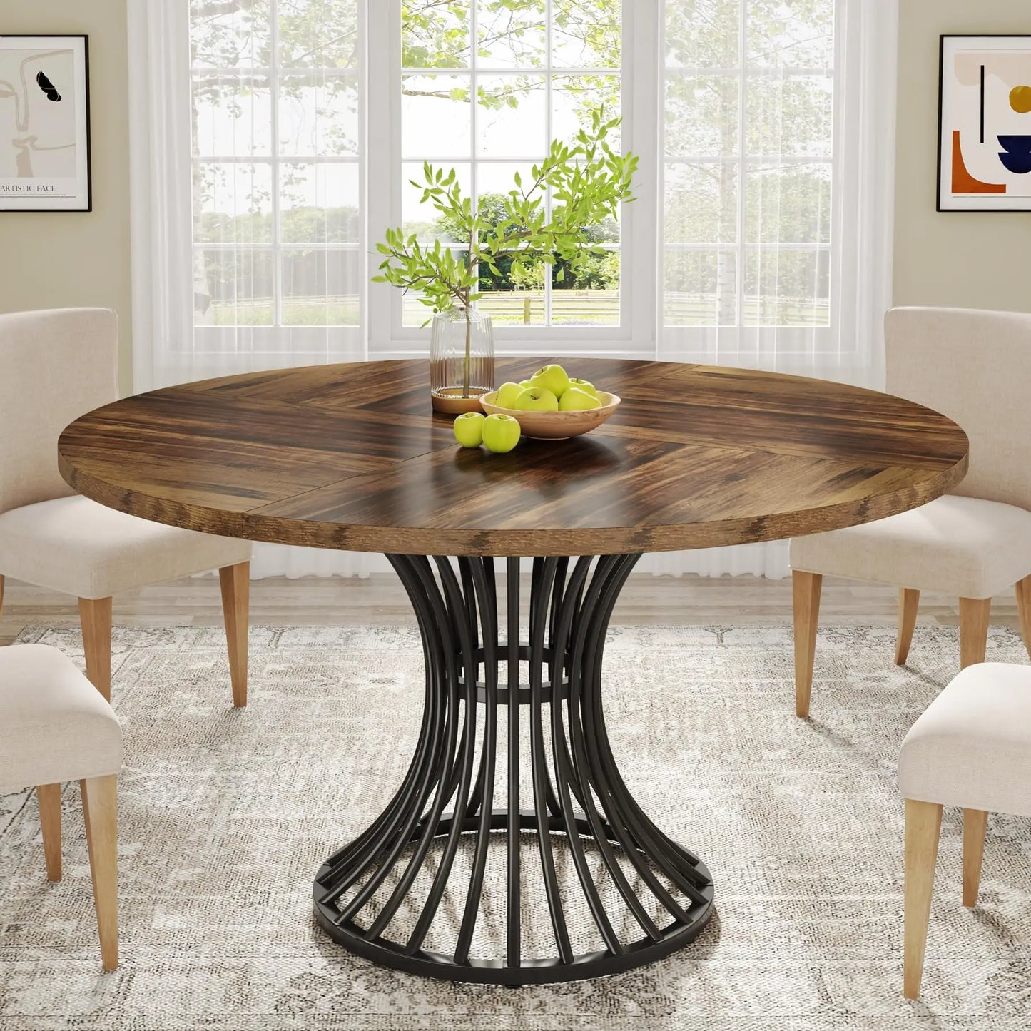 Industrial Round Dining Table for 4–6 People