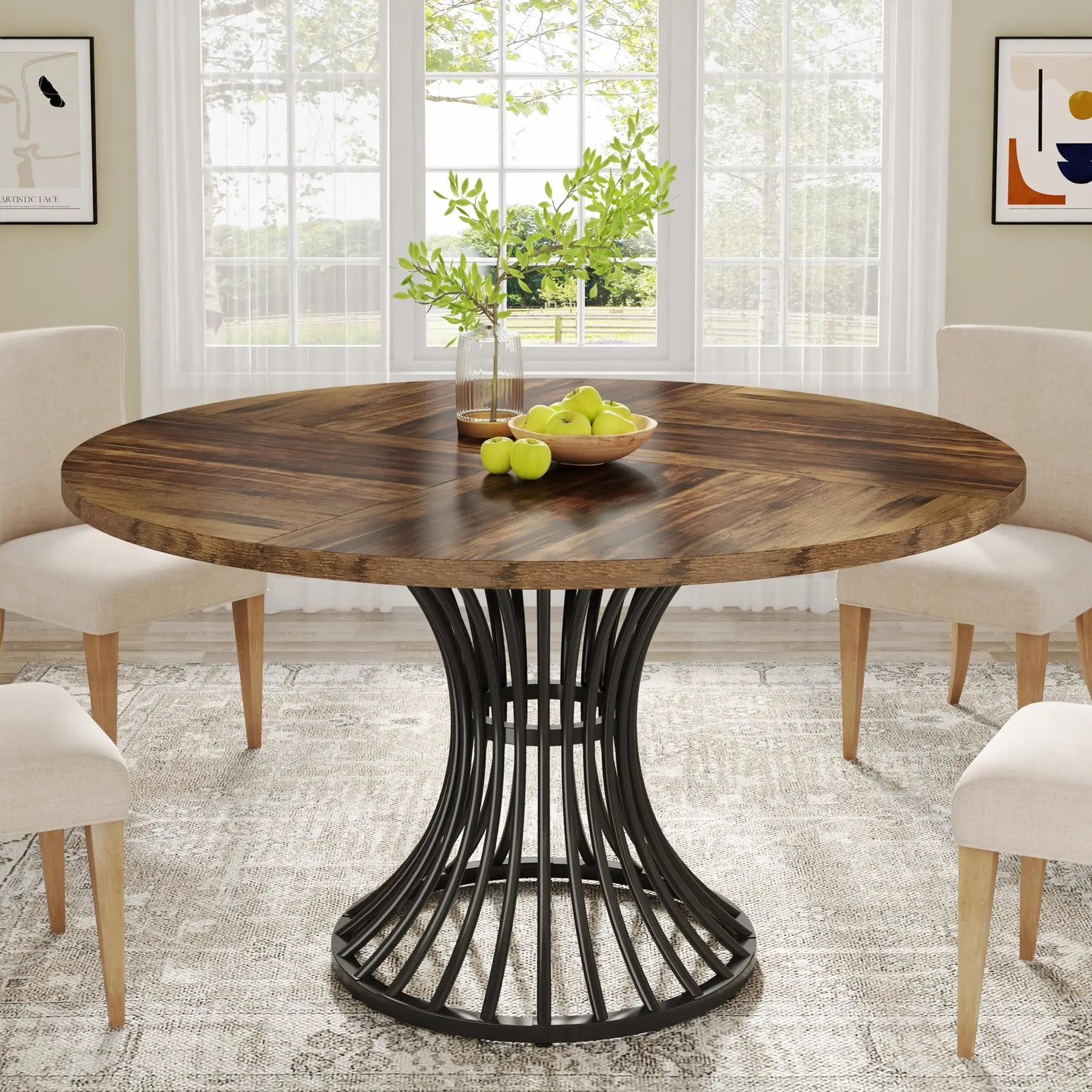 Industrial Round Dining Table for 4–6 People