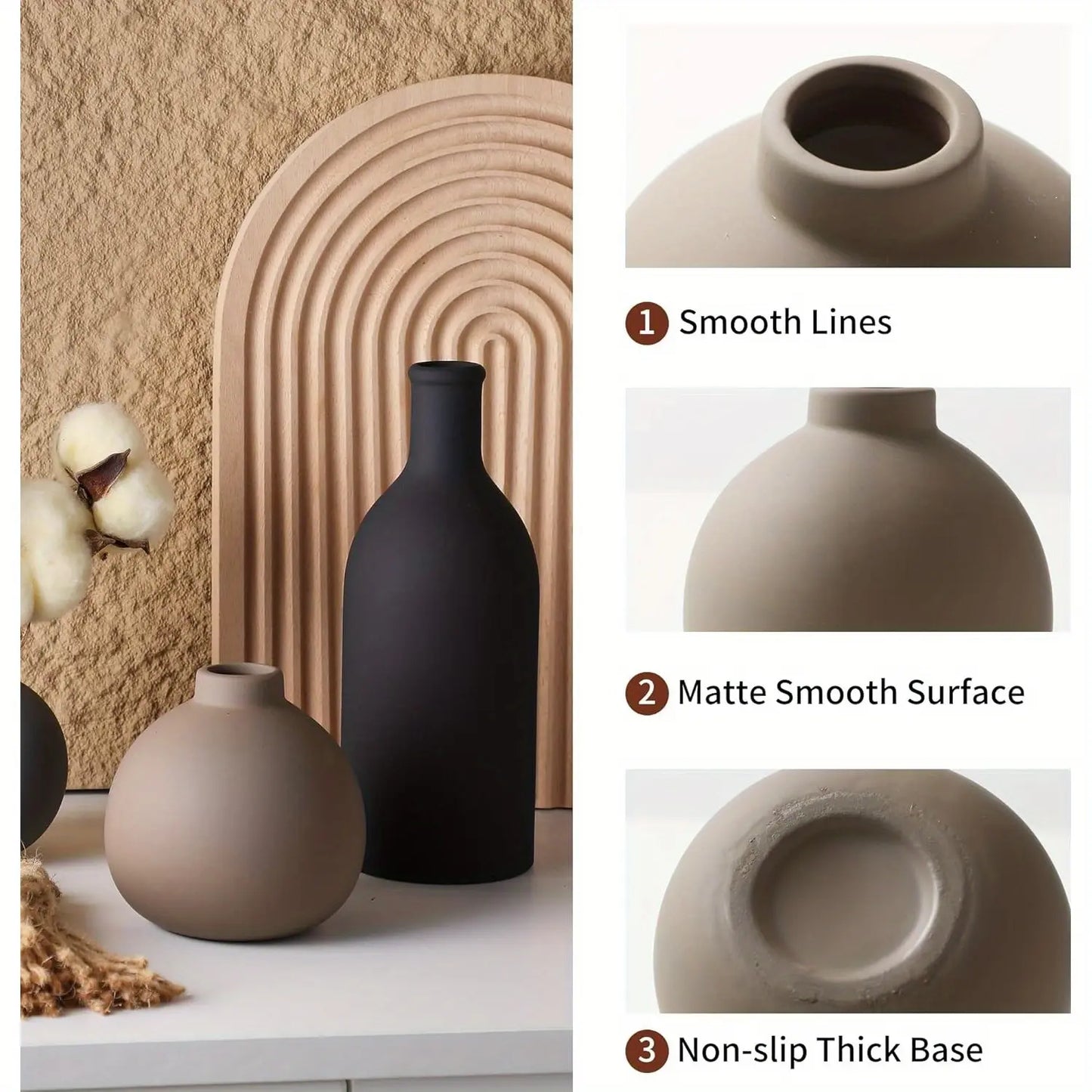 🏺 Modern Ceramic Vase Set – 3 Piece Decorative Collection